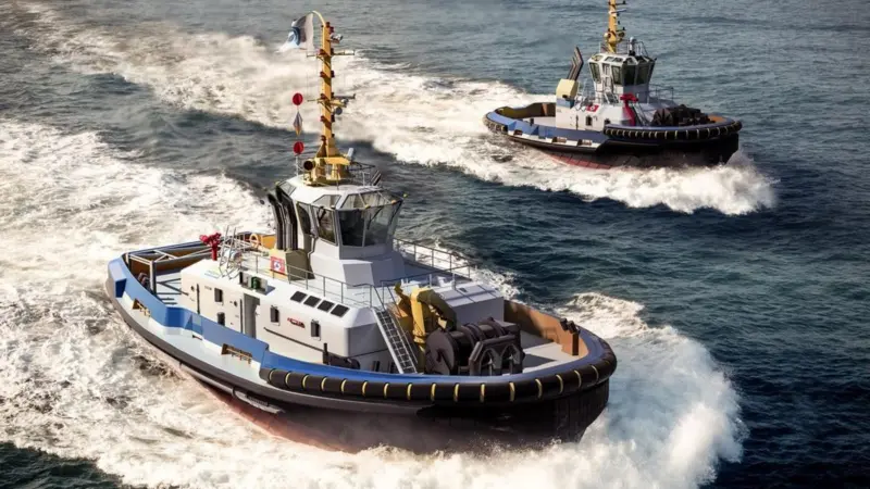 Artist impression of the WID Tug 2915 hybrid and ASD 2310 SD for De Boer (Damen)
