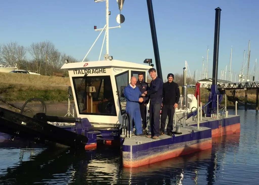 Alan Goodchild, Owner of Goodchild Marine - Matteo Massari, Italdraghe Engineer - Danyal Adams, Marina Director Fambridge Yacht Haven - Michele Giulianelli, Italdraghe Engineer