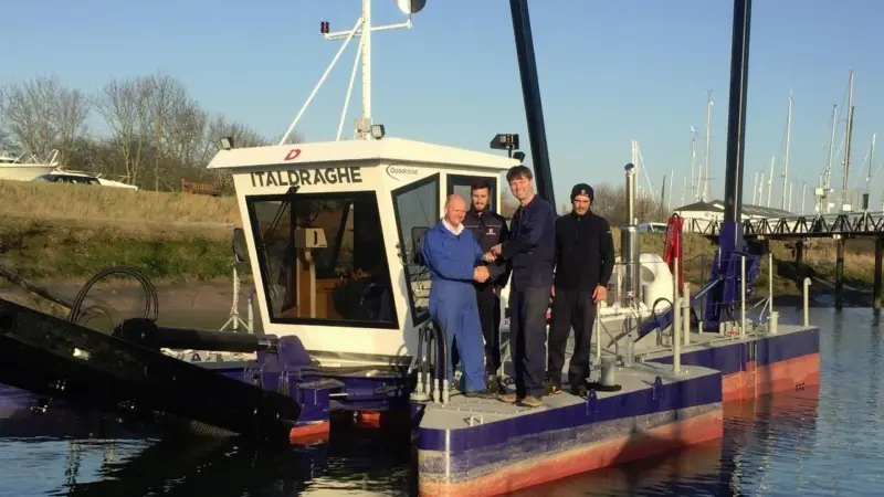 Alan Goodchild, Owner of Goodchild Marine - Matteo Massari, Italdraghe Engineer - Danyal Adams, Marina Director Fambridge Yacht Haven - Michele Giulianelli, Italdraghe Engineer
