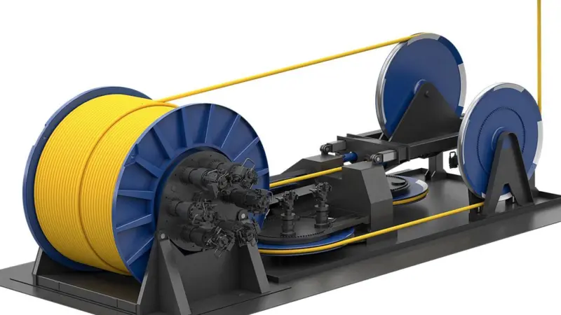 Different sheaves on the Rolls-Royce fibre rope deck kit keep tension at a constant by using a cable traction control unit (CTCU)