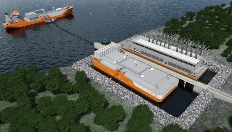 Landlocked barge and LNG connection with floating hoses