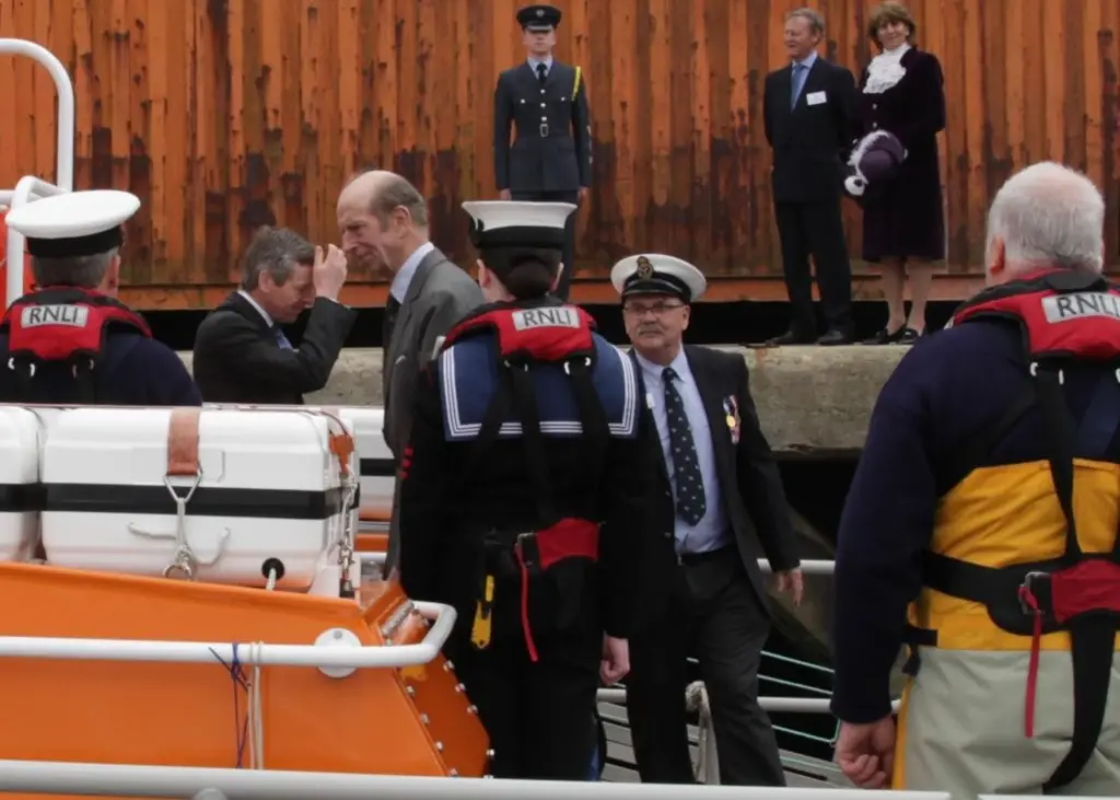 HRH The Duke of Kent boarding the Falmouth Lifeboat at Falmouth Wharves