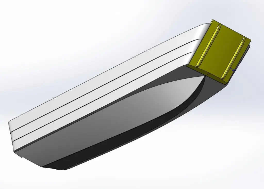 Coulam V29 hull has a fine entry and also keeps the bow door above water level