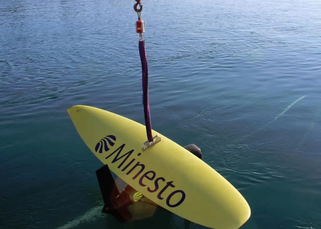 The Deep Green system uses a buoyant wing type structure with a turbine nacelle suspended below it