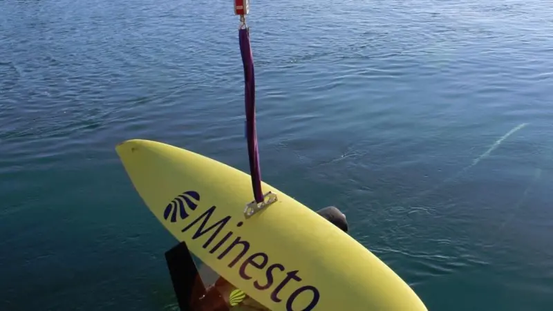 The Deep Green system uses a buoyant wing type structure with a turbine nacelle suspended below it