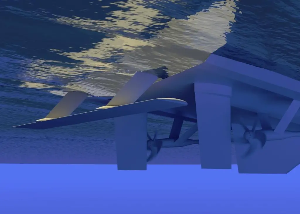 The Hull vane system uses a hydrofoil mounted aft