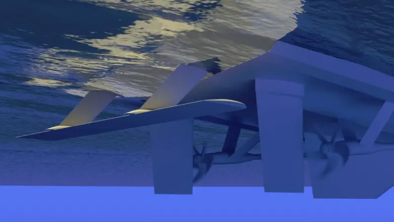 The Hull vane system uses a hydrofoil mounted aft