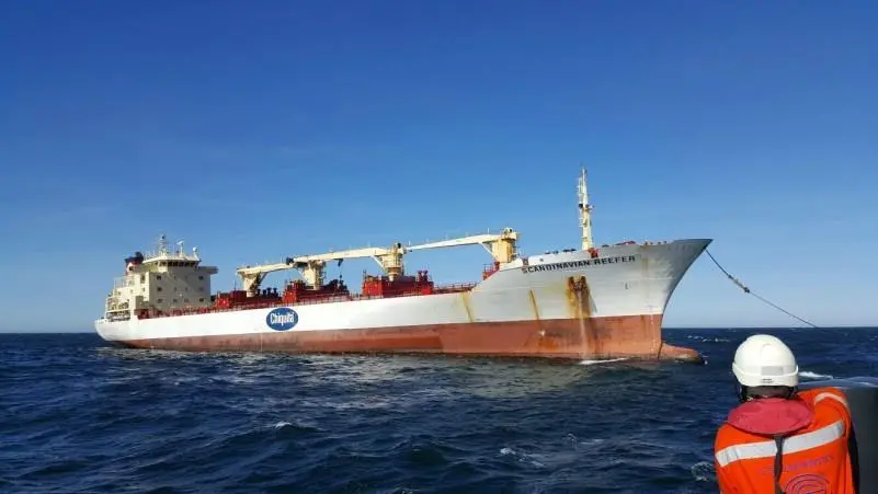 The 'Scandinavian Reefer' was towed to Rotterdam by the tug 'Dutch Spirit' (Tsavliris)