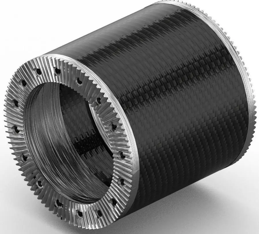 The centre shaft section and flanges are connected using a Hirth face spline