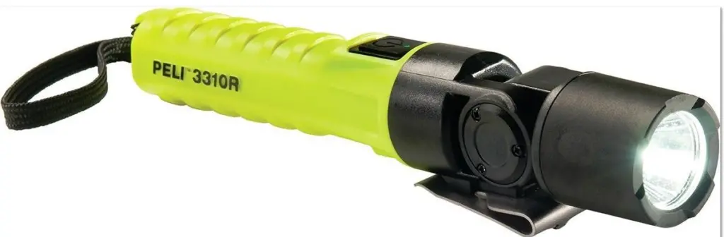 Peli's 3310R-RA LED torch includes a removable right angle adapter accessory