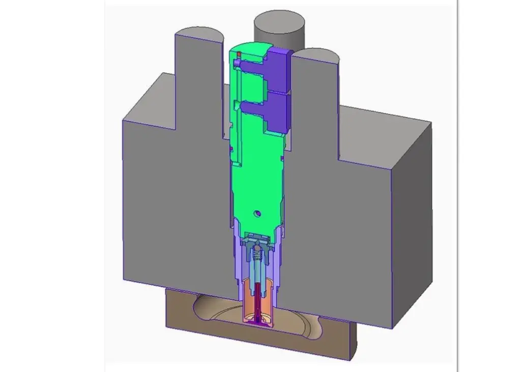 The RK injector uses the pressure of the combustion chamber itself to create an injection of fuel at 5000 bar