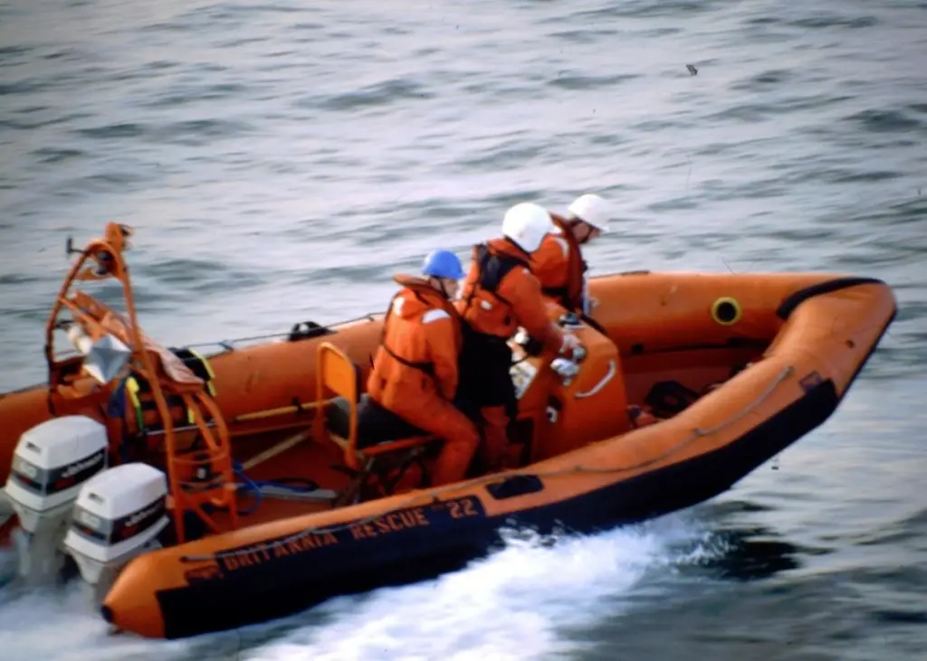 Early SAR RIB shows the trends of the time: Twin outboards for redundancy and low tube pressure for shock absorption