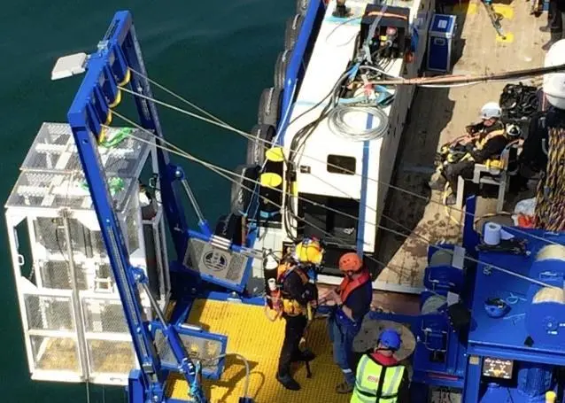 The SMP dual basket LARS allows the safe launch and recovery of up to two working divers and one rescue diver