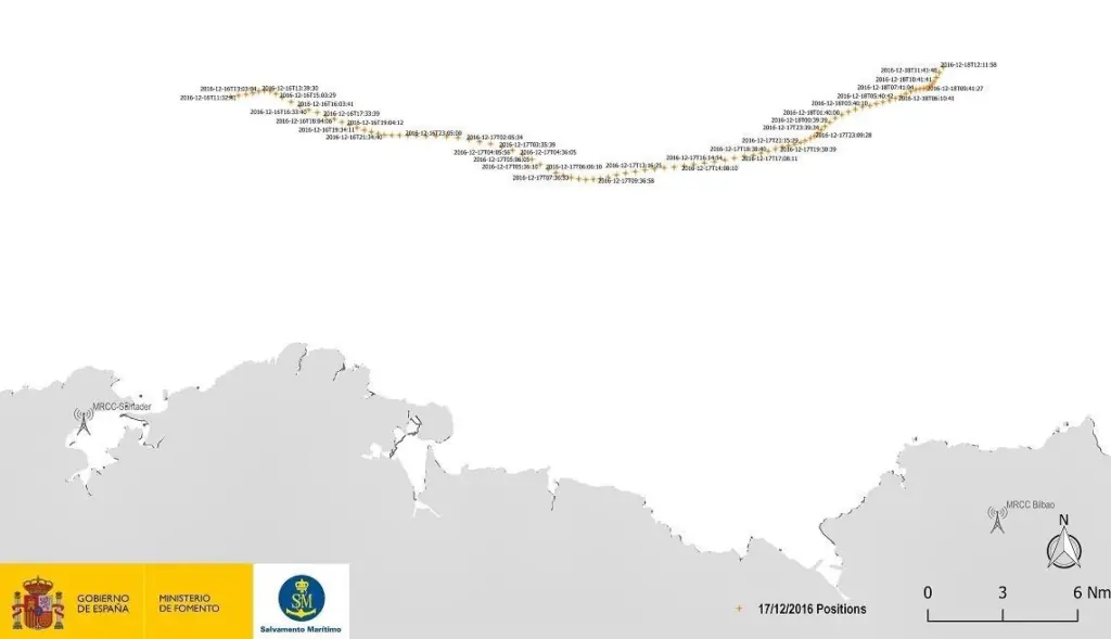 The data from a SPOT Trace dummy drift exercise off the Costa Verde
