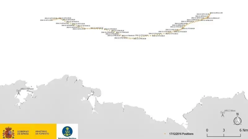 The data from a SPOT Trace dummy drift exercise off the Costa Verde