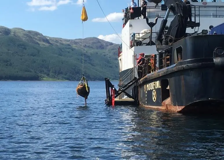 One of the Highball bouncing bombs being recovered from Loch Striven