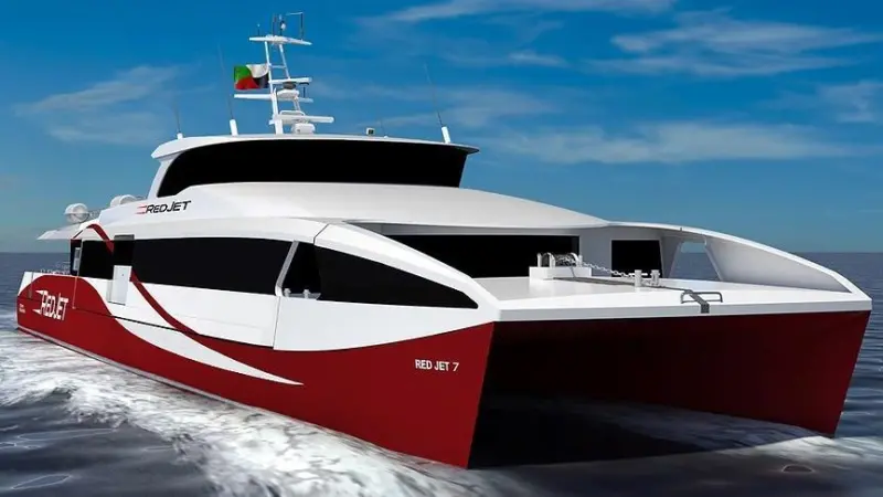Front 3/4 render of the fast catamaran ferry