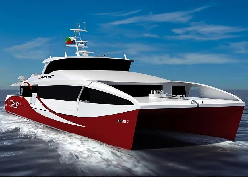 Front 3/4 render of the fast catamaran ferry