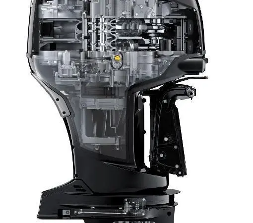 Cutaway image showing some of the advanced features of the Suzuki DF350A