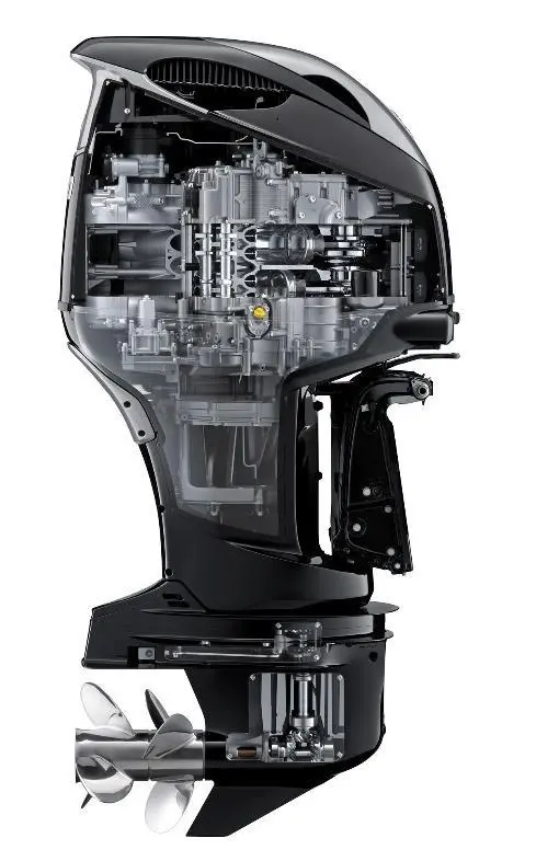 Cutaway image showing some of the advanced features of the Suzuki DF350A