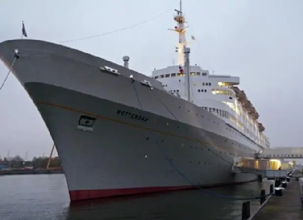Historic vessel 'Rotterdam' moored on the south bank of the port