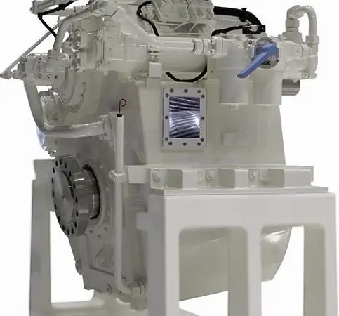 a horizontal shaft takes the drive from the engine to the gearbox and then the gearing in the gearbox changes the angle to match the requirements of the propeller shaft