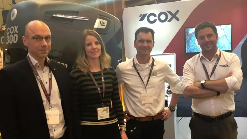 L-R, Piet de Wolf, Laurina van der Maas, Martin Wijs of De Wolf and Joel Reid, Global Sales Director, Cox Powertrain