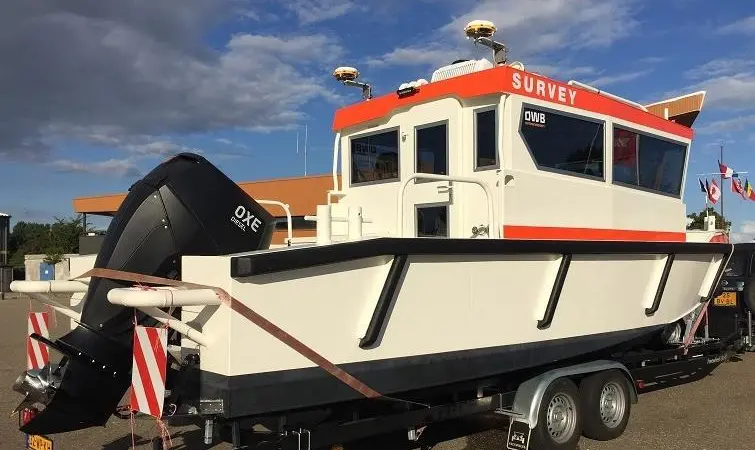 The boat is easily transported on its trailer and can be hoisted by a crane or launched from a ramp