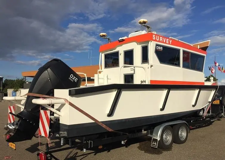 The boat is easily transported on its trailer and can be hoisted by a crane or launched from a ramp