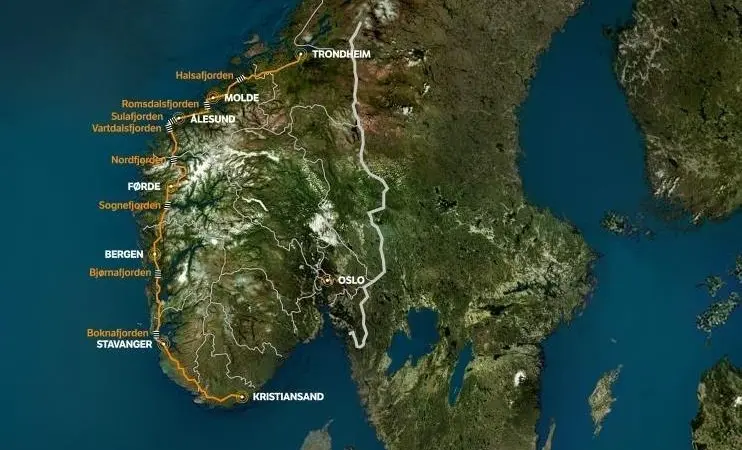 The work relates to a 1,100km stretch of the highway, running from Kristiansand in the south to Trondheim in central Norway