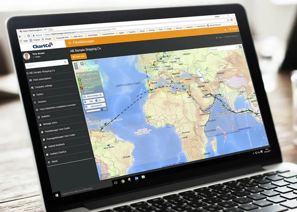 ChartCo’s FleetManager is a web based tool that enables shore-based customers to access live ship management and tracking data