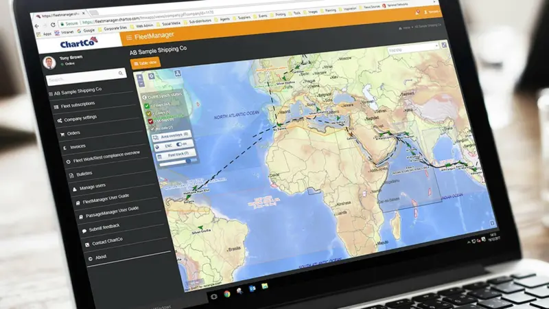 ChartCo’s FleetManager is a web based tool that enables shore-based customers to access live ship management and tracking data