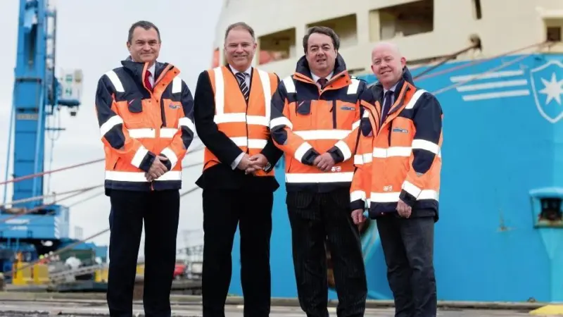 L-R Oran Robson, Finance Director (Port of Blyth); Michael Hindhaugh, Relationship Director (Lloyds Bank Commercial Banking); Geoff Hodgson, Chairman (Port of Blyth); Martin Lawlor, Chief Executive (Port of Blyth).