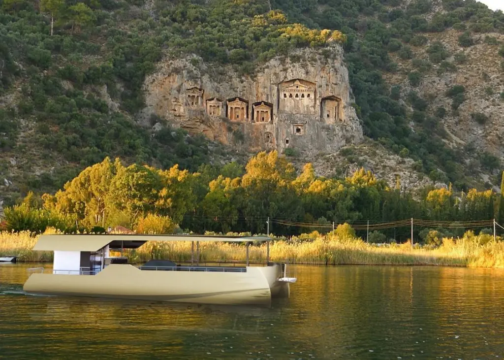 The selected hull design is a 12 metre long catamaran that has long narrow hulls on a beam of 4.20 metres