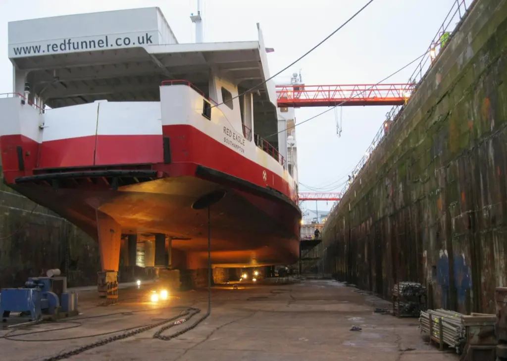 The major £3m refurbishment of Red Funnel’s ro-pax ferry 'Red Eagle' is now well underway