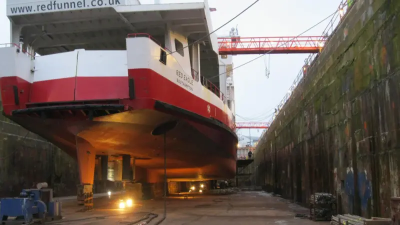 The major £3m refurbishment of Red Funnel’s ro-pax ferry 'Red Eagle' is now well underway