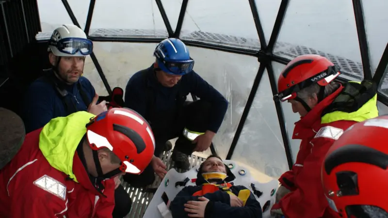 The training exercise took place at Eilean Glas Lighthouse in the Outer Hebrides and involved a Search and Rescue aircraft with HMCG and NLB rescue teams