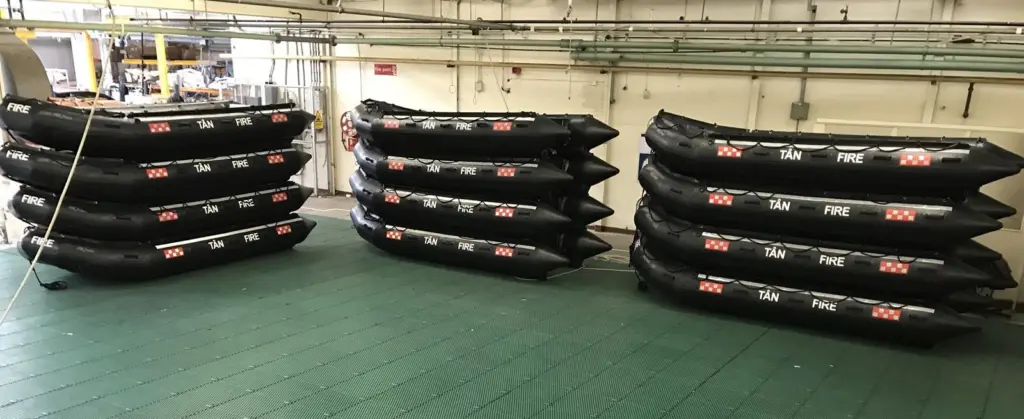ZM FC470 boats waiting to be shipped out for the Wales Fire Services order