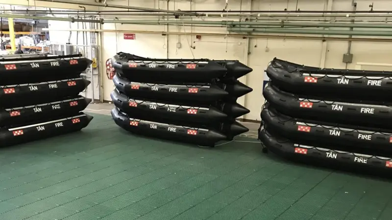 ZM FC470 boats waiting to be shipped out for the Wales Fire Services order