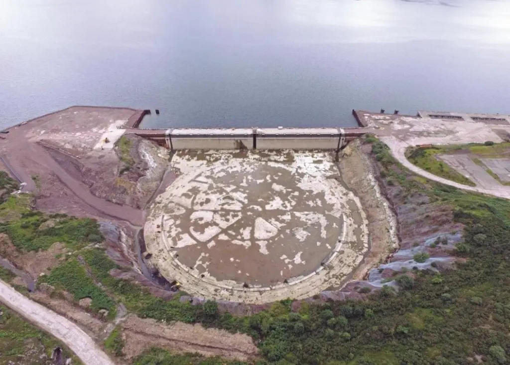 Aerial photo of the 160m diameter Kishorn drydock taken in late 2017, following its first pump out since 1993, when it was used to cast the Skye Bridge supporting caissons