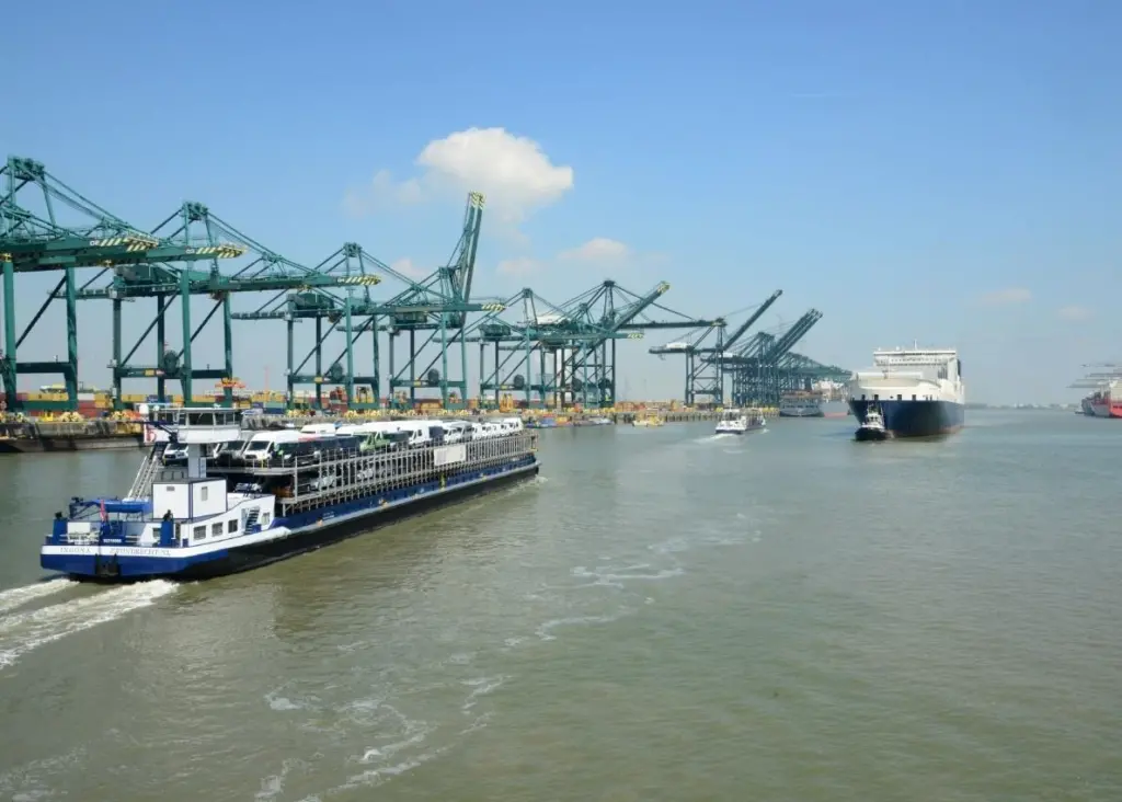 Deurganck dock, Antwerp has an annual freight volume of nearly 9 million TEU