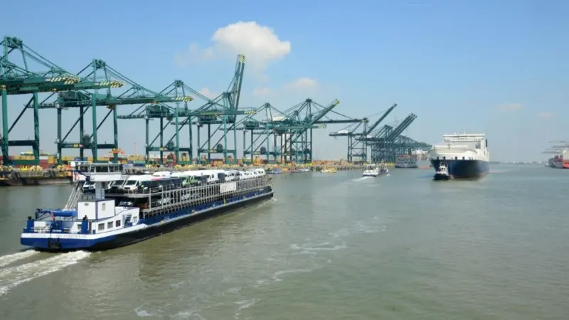 Deurganck dock, Antwerp has an annual freight volume of nearly 9 million TEU