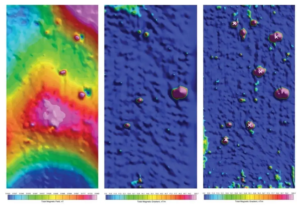 Images from left to right: Total field, pre-seeded, and post-seeded