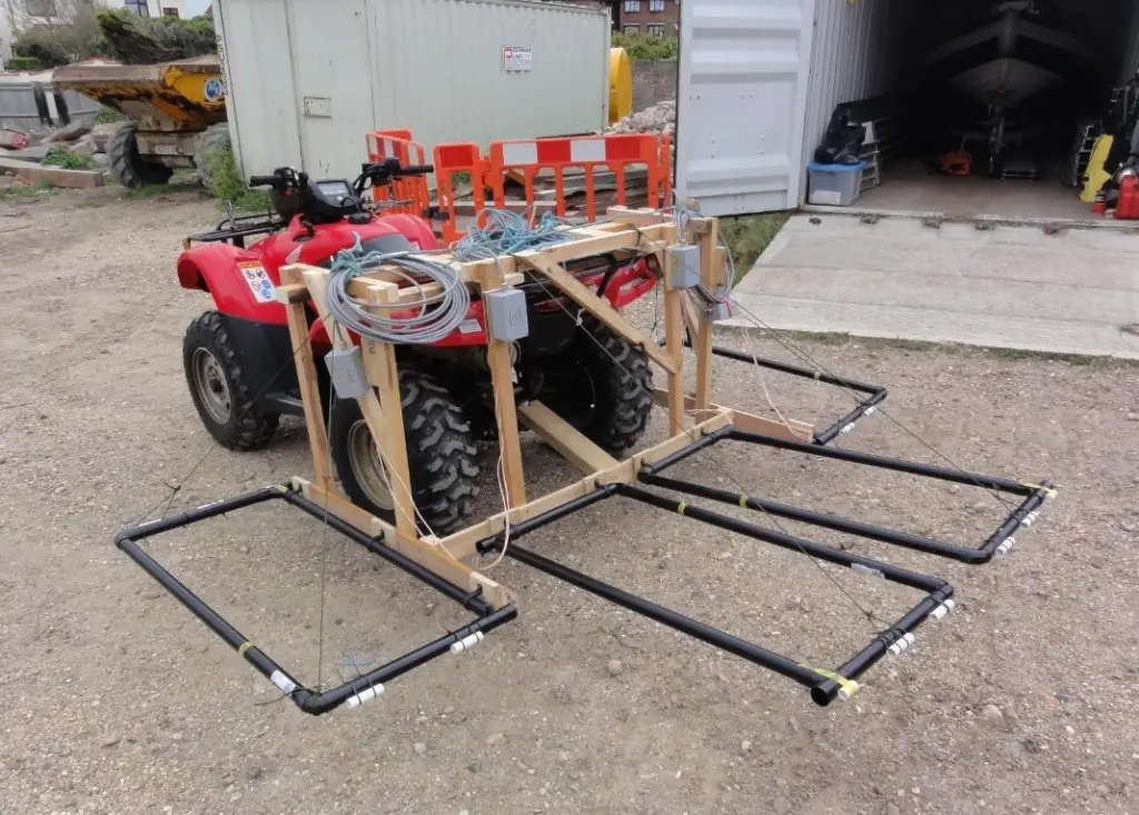 ESCP quadbike fitted with an array of RFID antennae, which speeds up the process of locating and recording the position of 'smart' pebbles
