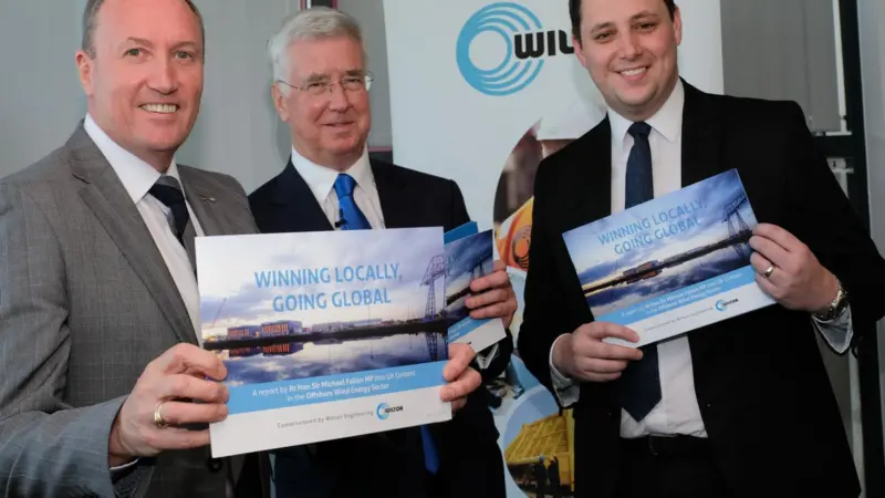 Left to right, Wilton Engineering chief executive, Bill Scott, Sir Michael Fallon and Tees Valley Mayor, Ben Houchen