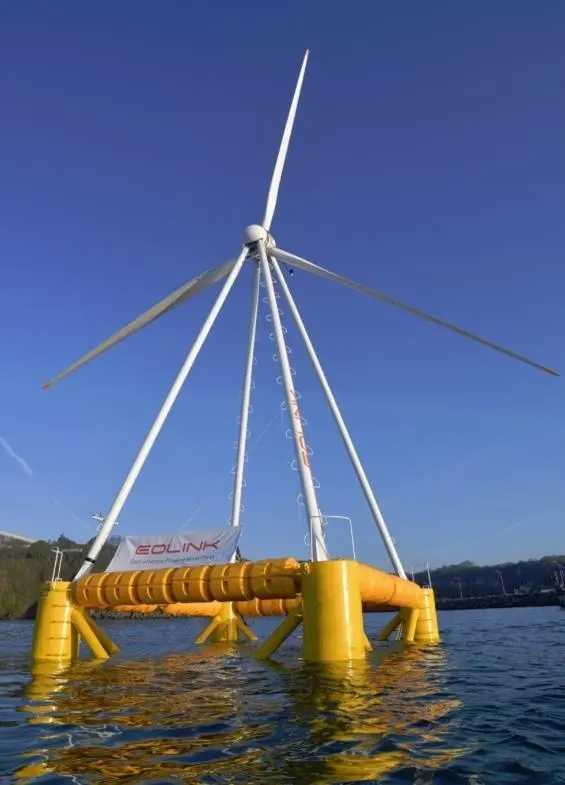 The EOLink unit is fitted to a rectangular floating base that is constructed in concrete