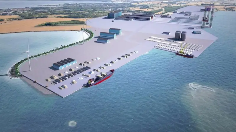 The new land area for the port will be created by infilling the area with sand, soil and gravel