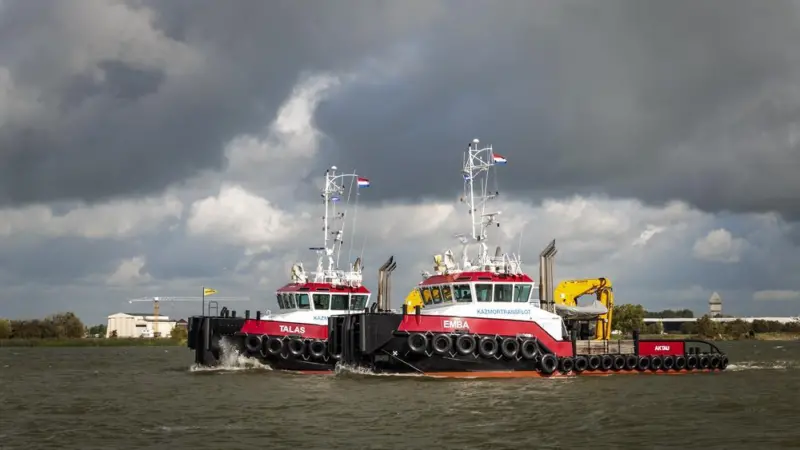 The first two Caspian Shoalbusters shown here have now been joined by the third and final of the order (Damen)
