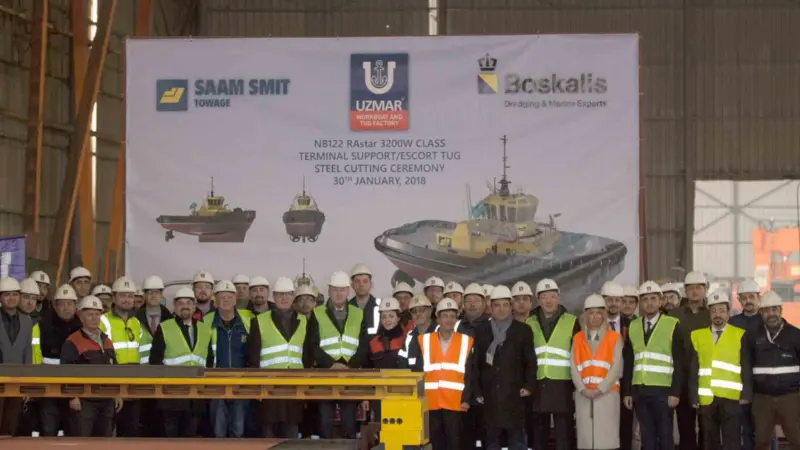 Uzmar celebrate steel-cutting for RAL tug number 100 (RAL)