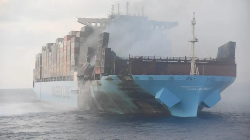 Cargo forward of the accommodation was affected by the 'Maersk Honam' fire (Indian Coast Guard)